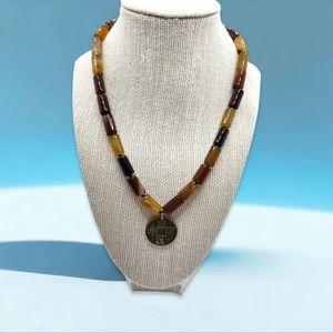 Brown lace Agate Feng Shui Happiness Amulet necklace